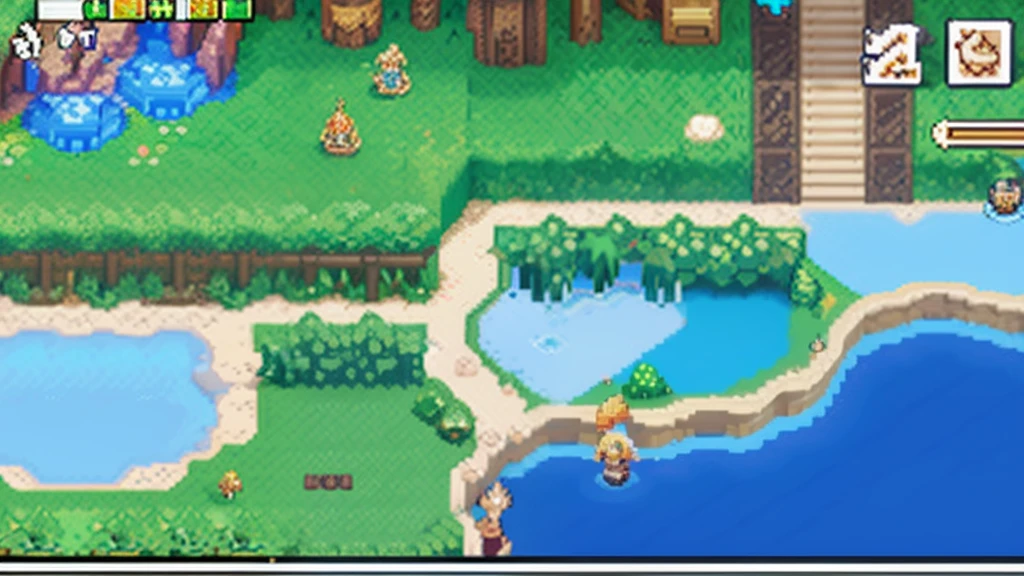 鸟山明风格，Flat pixel games《dragon quest》，Game scene design，（a paradise：1.4），16-bit pixels