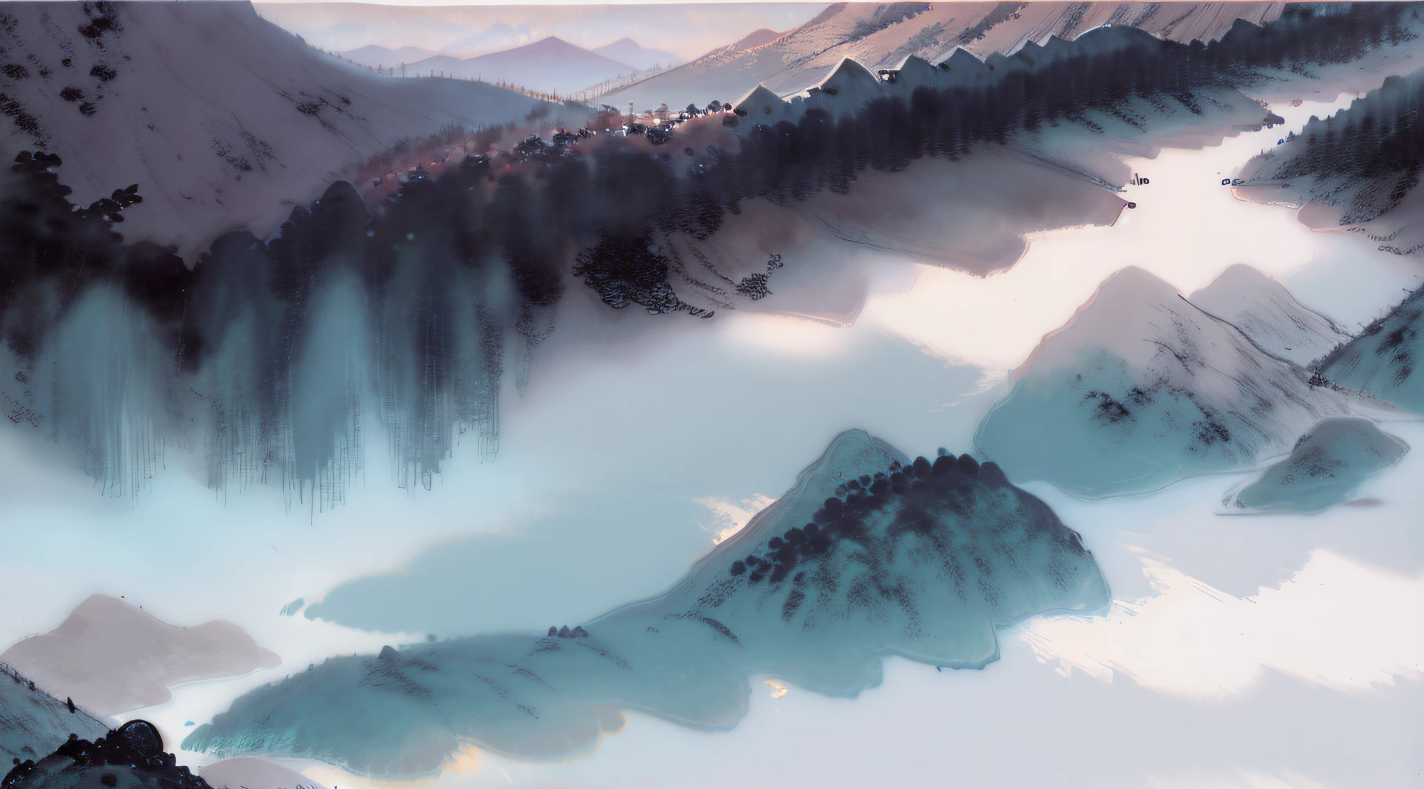 Best quality、tmasterpiece、best detail,mountain water,Green landscape painting,