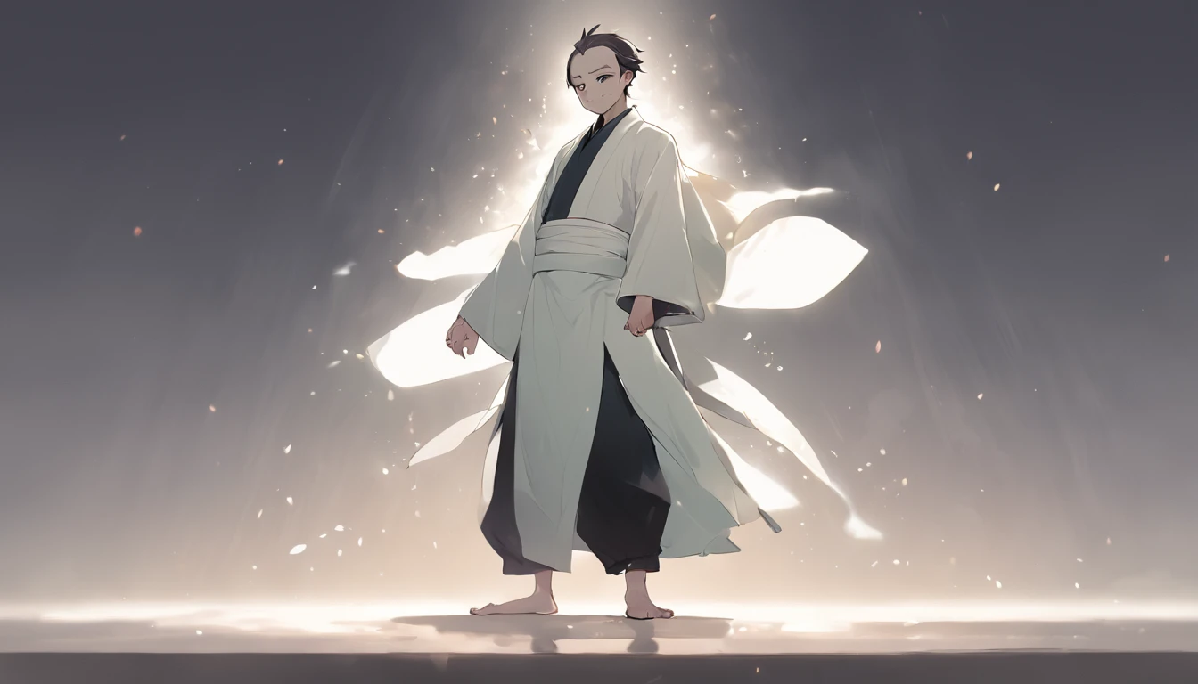 anthropomorphic sea turtle, White robe,White background,simplebackground,solid color backdrop,Full body frontal photo,1 Cute Hanfu Panda Man,standing on your feet,full bodyesbian, Solo,frontage,facing away from audience, looking on the right side side of screen, ssmile,Background bokeh,lightand shade contrast,tmasterpiece,flatillustration,minimal style,4K