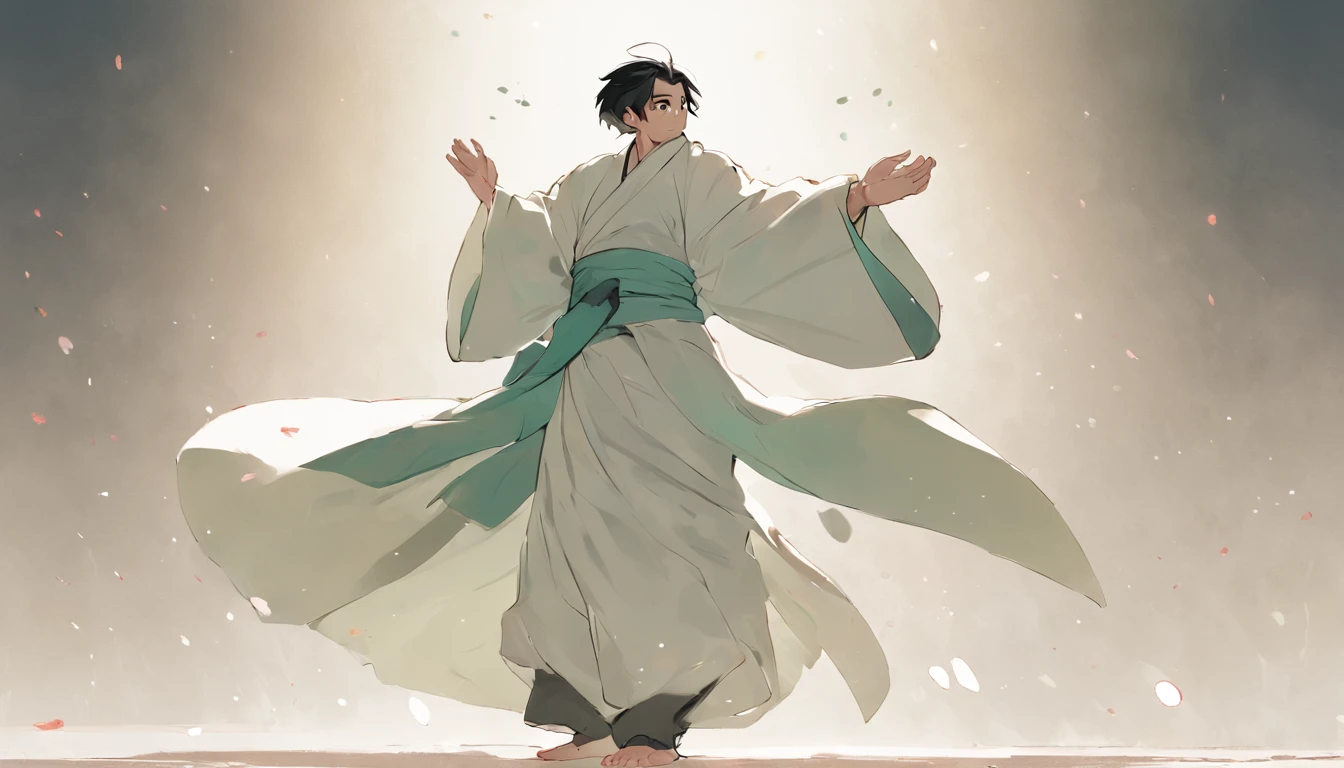 anthropomorphic sea turtle, White robe,White background,simplebackground,solid color backdrop,Full body frontal photo,1 Cute Hanfu Panda Man,standing on your feet,full bodyesbian, Solo,frontage,facing away from audience, looking on the right side side of screen, ssmile,Background bokeh,lightand shade contrast,tmasterpiece,flatillustration,minimal style,4K