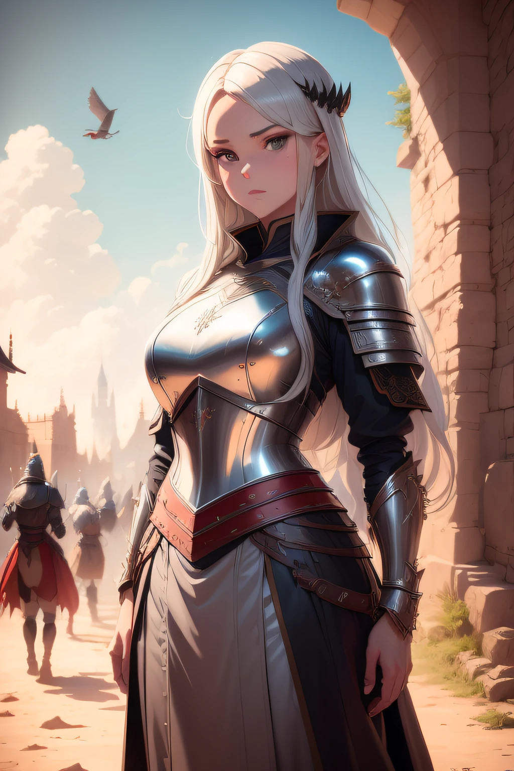 (Alchemy field: 1.3), (Hakama armor), (photo RAW: 1.2), (tmasterpiece: 1.3), (best qualityer: 1.4), super tall (Detailed characteristics of the garment), hdr, 8K分辨率, Focus only, rim, taut skin, (shiny skin), (slender girl), (Hakama armor), (Extremely detailed illustration), Verify the comment, request for commentary, scenecy, notext, 1girll, full bodyesbian, Long hair, middlebreast