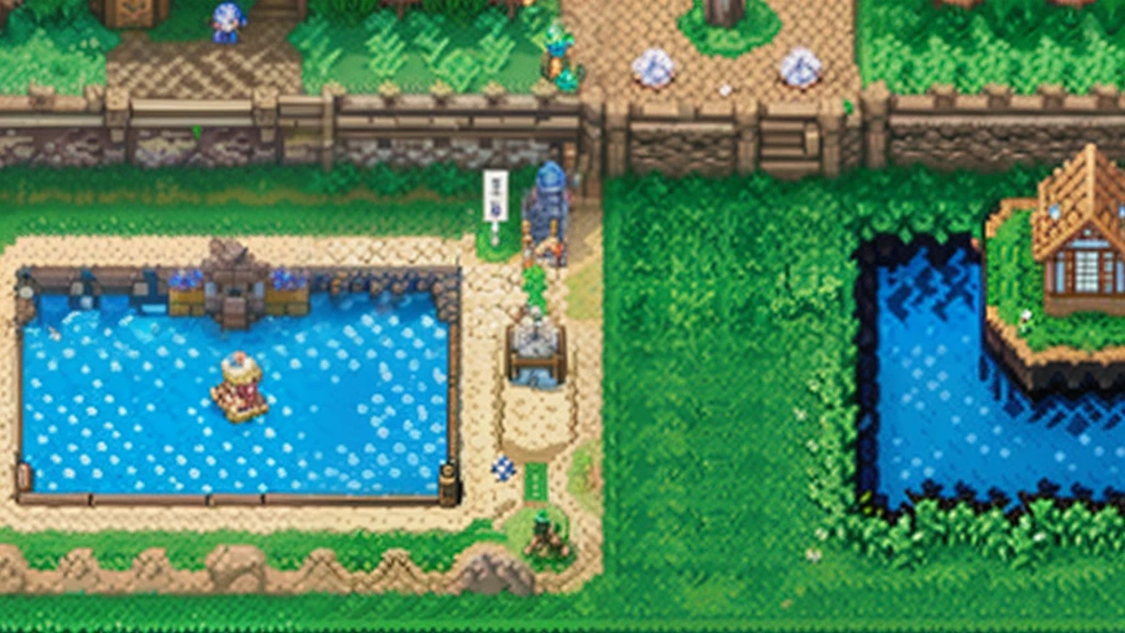 鸟山明风格,Flat pixel games《dragon quest》,Game scene design,(a paradise:1.4),16-bit pixels