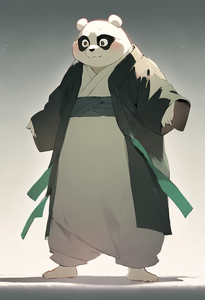 anthropomorphic turtle, white lab coat, eyeglasses，white background，simplebackground，solid color backdrop，Full body frontal photo，1 Cute Hanfu Panda Man，standing on your feet，full bodyesbian, Solo,frontage，facing to audience, ssmile，Background bokeh，lightand shade contrast，tmasterpiece，flatillustration，minimal style，4K