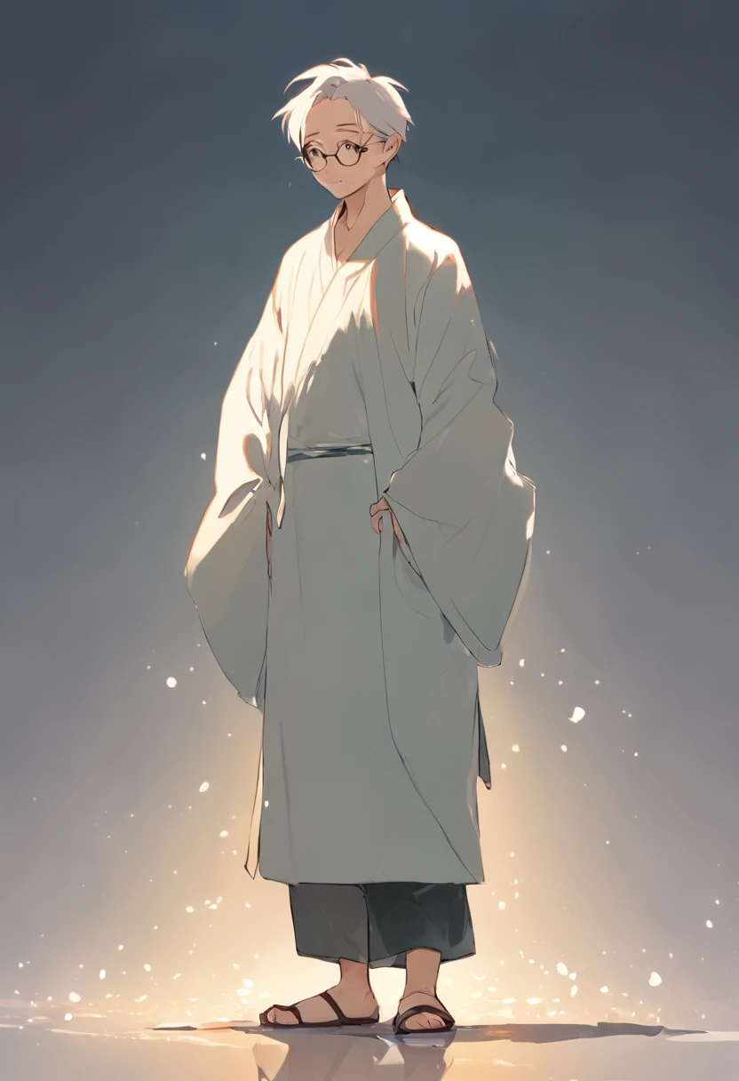 anthropomorphic turtle, white lab coat, eyeglasses，white background，simplebackground，solid color backdrop，Full body frontal photo，1 Cute Hanfu Panda Man，standing on your feet，full bodyesbian, Solo,frontage，facing to audience, ssmile，Background bokeh，lightand shade contrast，tmasterpiece，flatillustration，minimal style，4K