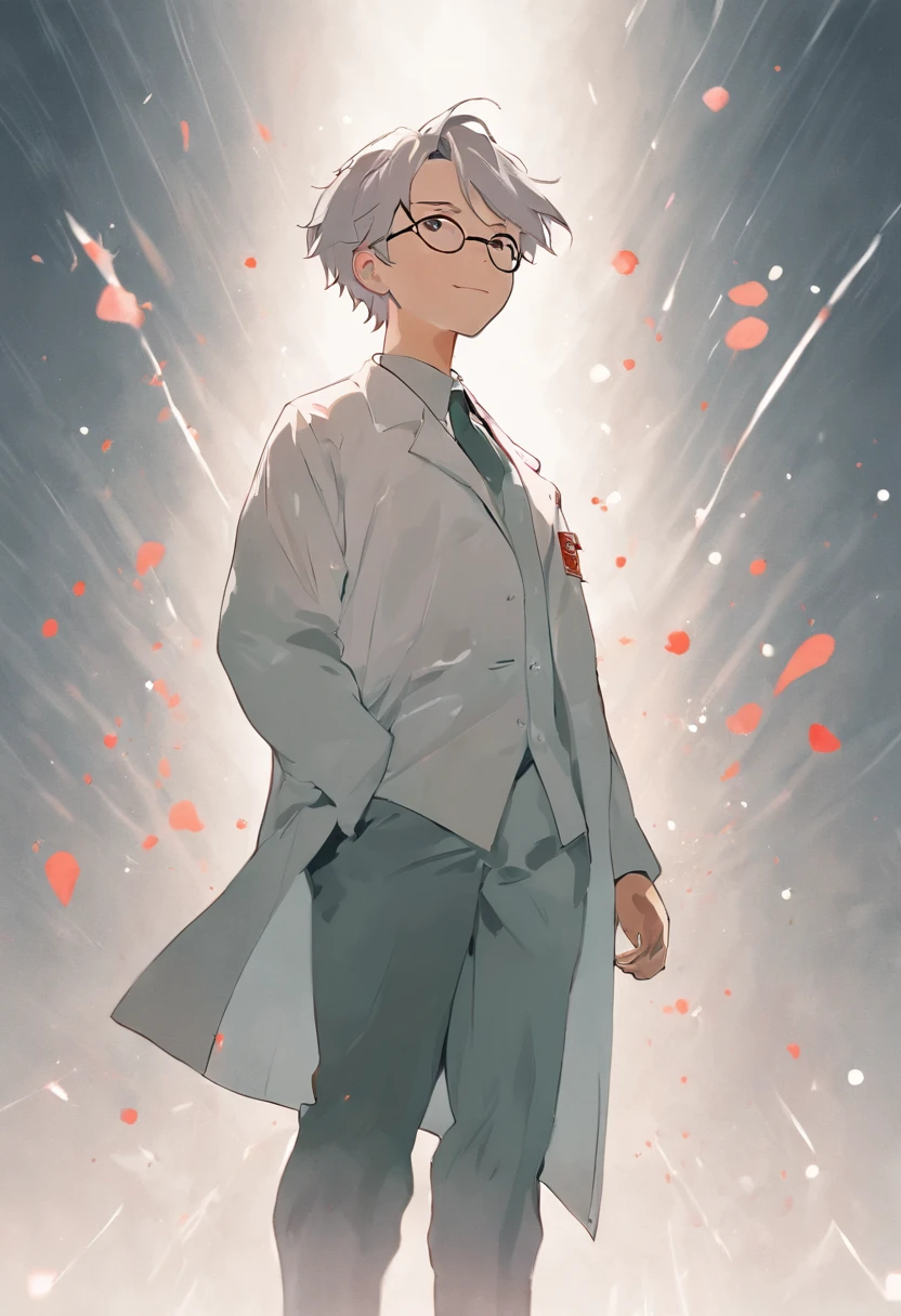 anthropomorphic turtle, white lab coat, eyeglasses,white background,simplebackground,solid color backdrop,Full body frontal photo,standing on your feet,full bodyesbian, Solo,frontage,facing to audience, ssmile,Background bokeh,lightand shade contrast,tmasterpiece,flat illustration,minimal style,non human, cute animal