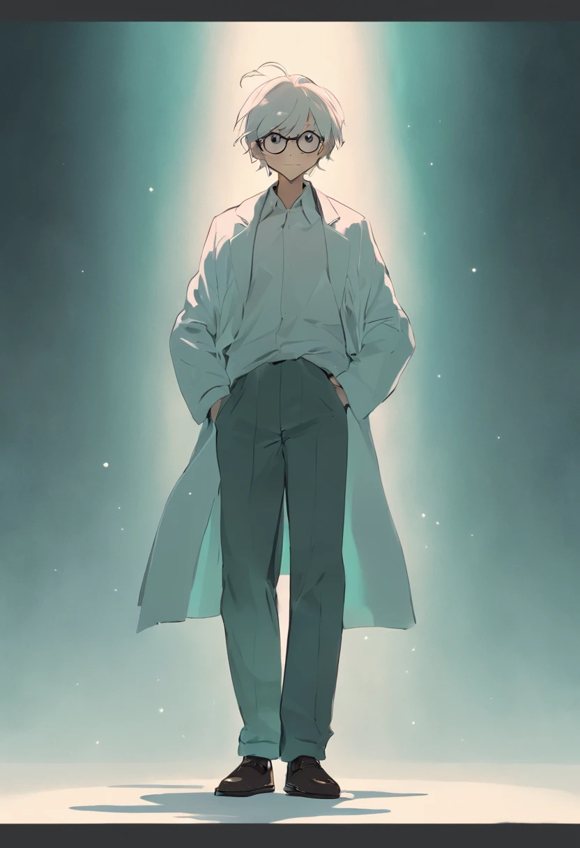 anthropomorphic turtle, white lab coat, eyeglasses,white background,simplebackground,solid color backdrop,Full body frontal photo,standing on your feet,full bodyesbian, Solo,frontage,facing to audience, ssmile,Background bokeh,lightand shade contrast,tmasterpiece,flat illustration,minimal style,non human, cute animal