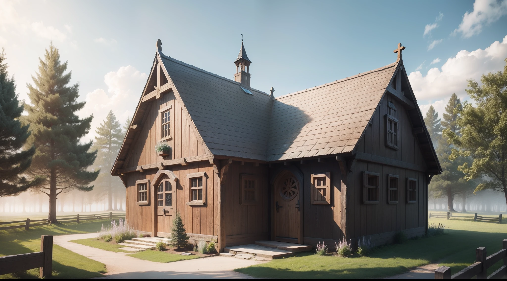 medieval wooden chapel, exterior, medieval modest and simple