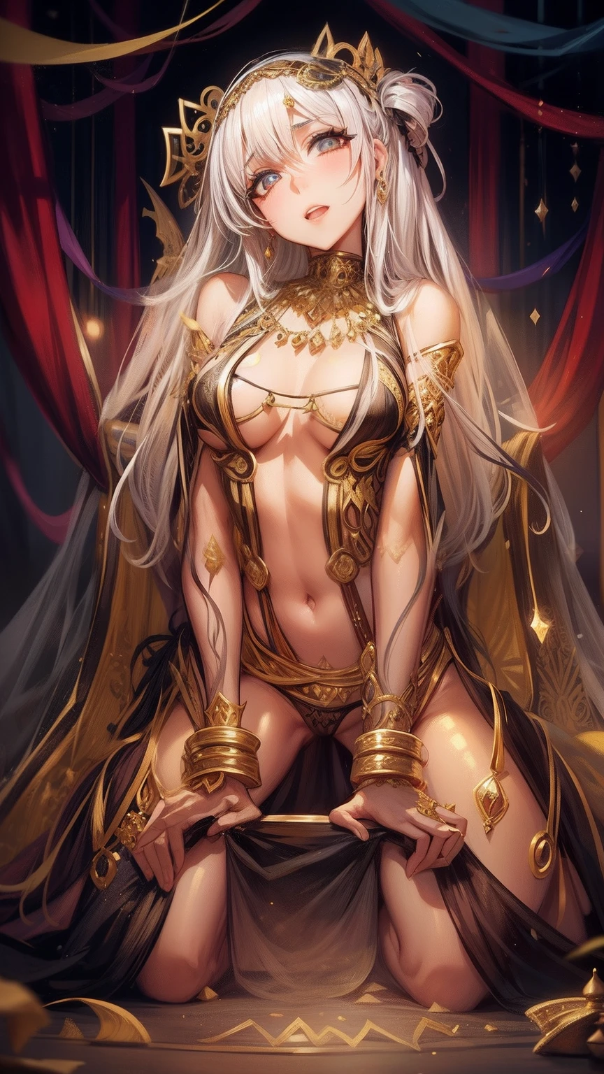 Bela odalisca em um harem mistico do deserto, bellydancer, Velas, low lighting, fogueira, Lingerie preta