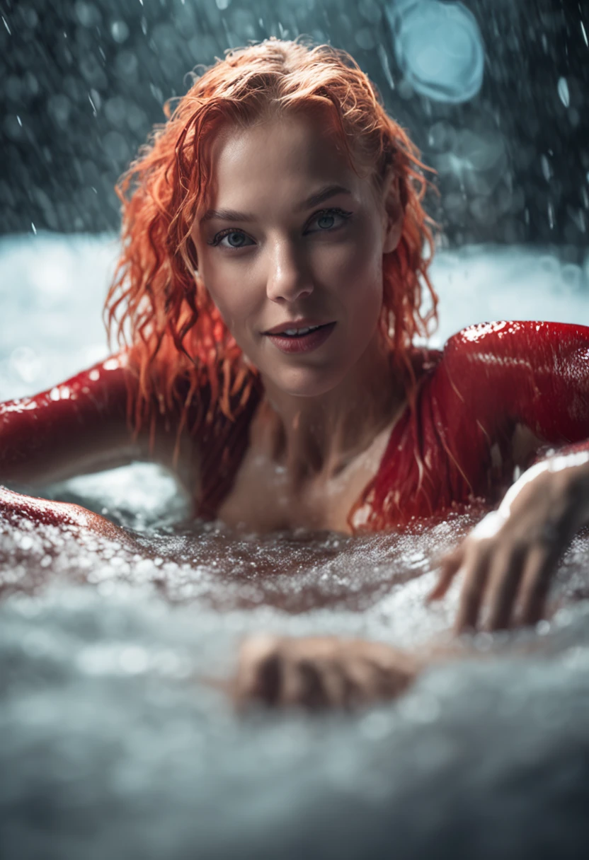 (photorealistic:1.4, realistic), glamour photo of wet young ) gourges (woman) with wet blonde hair with (red dyed strands), open mouth,
smiling to viewer lustly ((laying:2)) on bed showing off her cleavage, ((hands on breasts)),
1girl, (((slender body:1.5))), ((large breasts:1.6)), ((red lace bodysuit)), water droplets, high_school_girl, focus on cleavage , AI_Misaki, sexfriend, , naked, wet, soaking, soaked, seducing eyes, (full-body_portrait), low key lighting, (view_from_above:2.0), high quality, film grain, Fujifilm XT3, lovehotel,