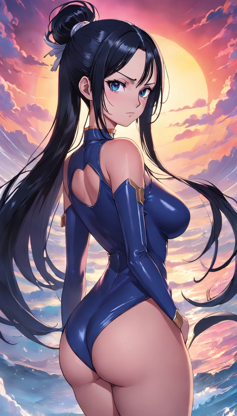 Nico Robin, Futuristic, Sunset, Nico Robin from One Piece, High Quality 4K, Anime Style art, in a suit