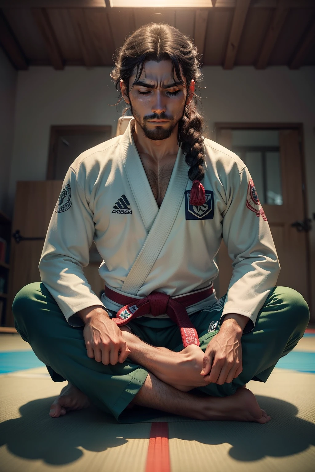 UM LUTADOR DE JIU JITSU MEDITANDO
