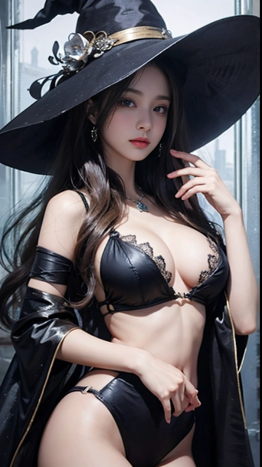 (1girll:1.3)、独奏、offcial art、统一 8k 壁纸、ultra - detailed、Beauty and aesthetics、big breasts beautiful、tmasterpiece、best qualtiy、Fantastic atmosphere、Calm color palette、tranquil mood、Soft shade、Witch priestess、Charisma spell、vignettes、Witch duty、Only the head is exposed,Half chest,ellegance,
