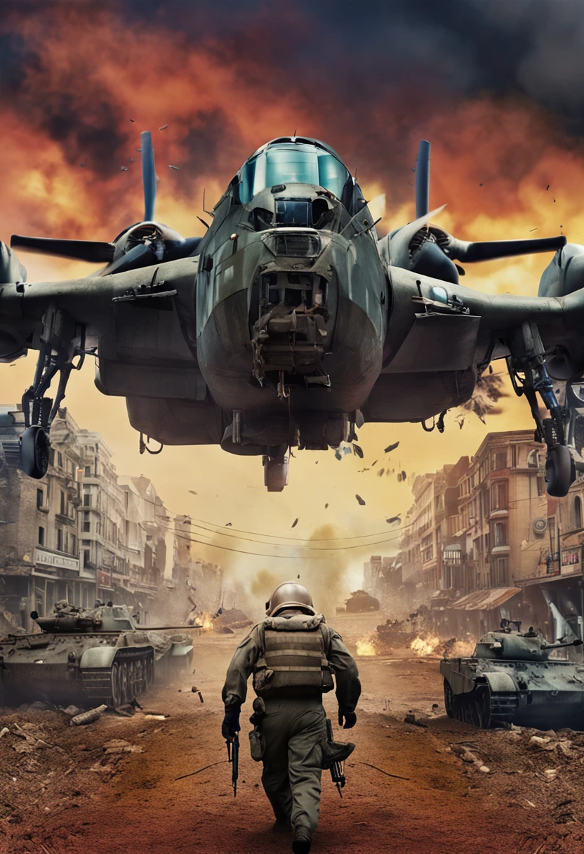Create an ultra-realistic image of a futuristic post-apocalyptic rescue helicopter, backgrounds of a great futuristic post-apocalyptic city,