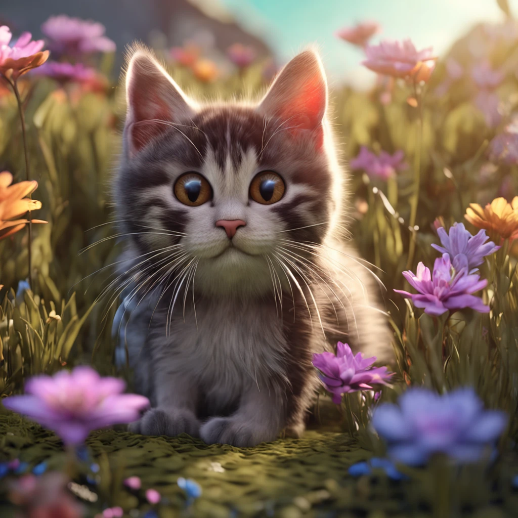 In the middle of the field sits a cat, cute 3 d render, lovely digital painting, Cute detailed digital art, ultra realistic 3d illustration, rendered in cinema 4 d, Rendered in Cinema4D, stylized 3d render