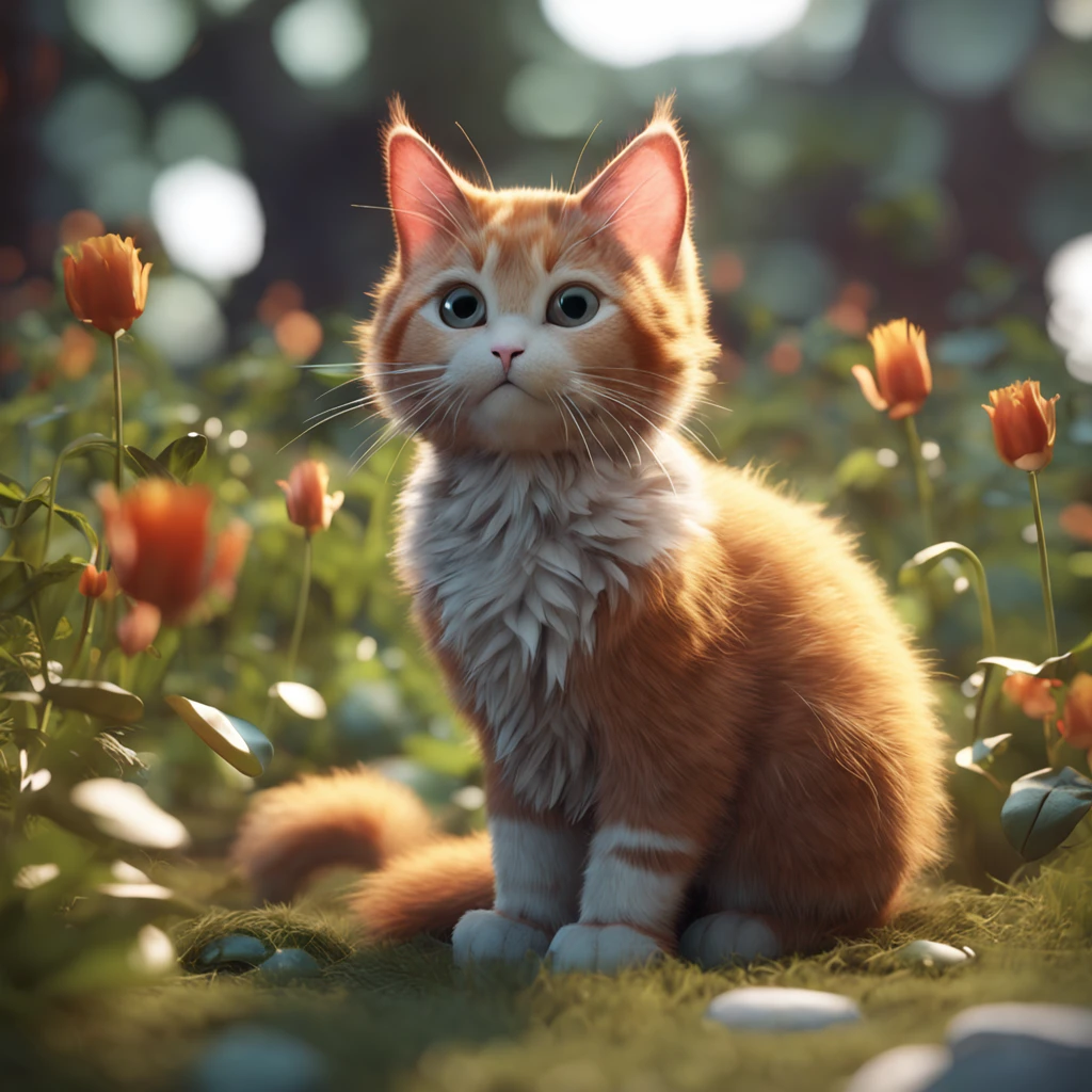 In the middle of the field sits a cat, cute 3 d render, lovely digital painting, Cute detailed digital art, ultra realistic 3d illustration, rendered in cinema 4 d, Rendered in Cinema4D, stylized 3d render