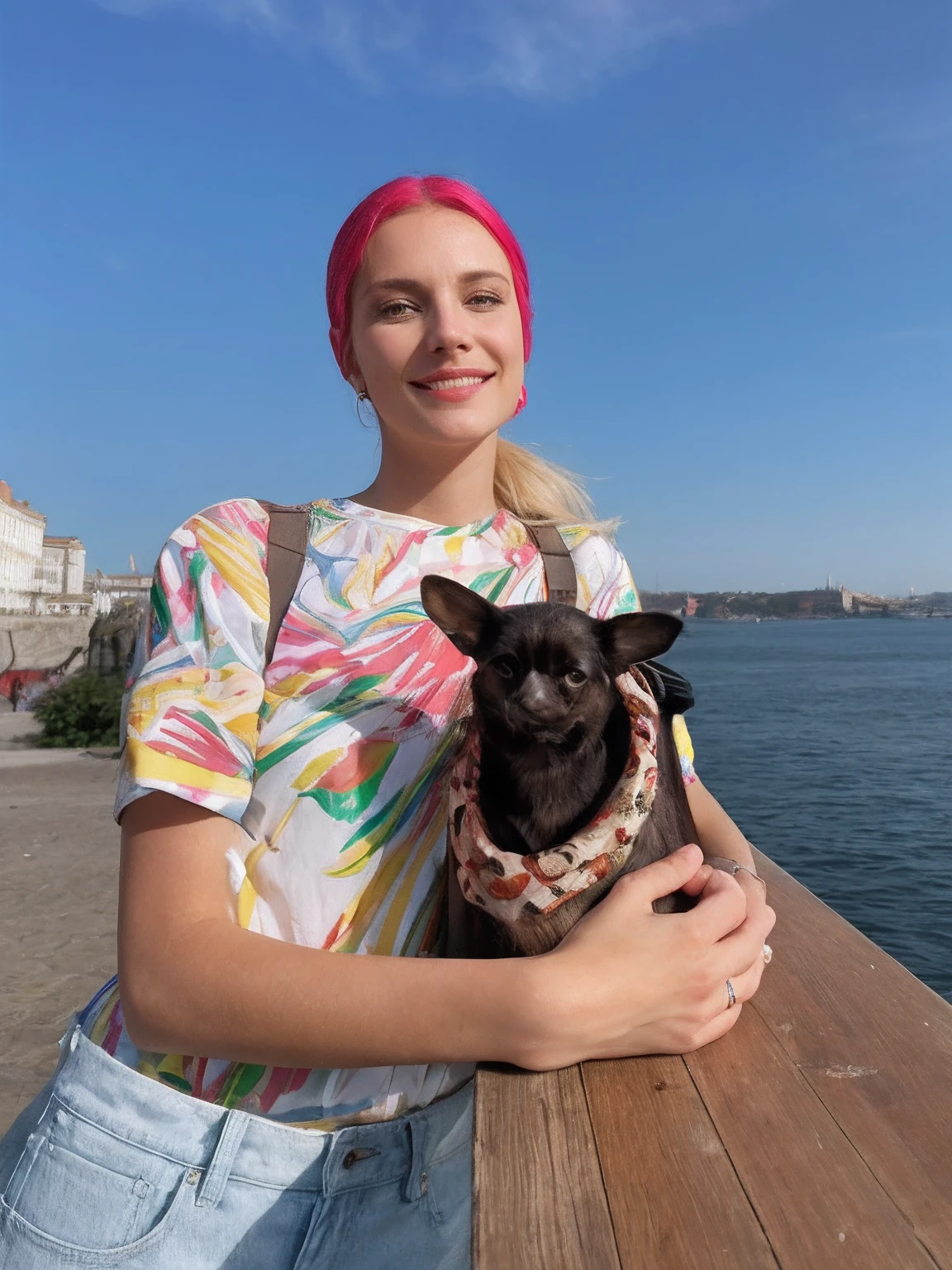 __hair color__, european woman, hairlong, Background of the city of Lisbon, winter, professional, 4k, HD, UHD, 8K, higly detailed, ultra resolution
