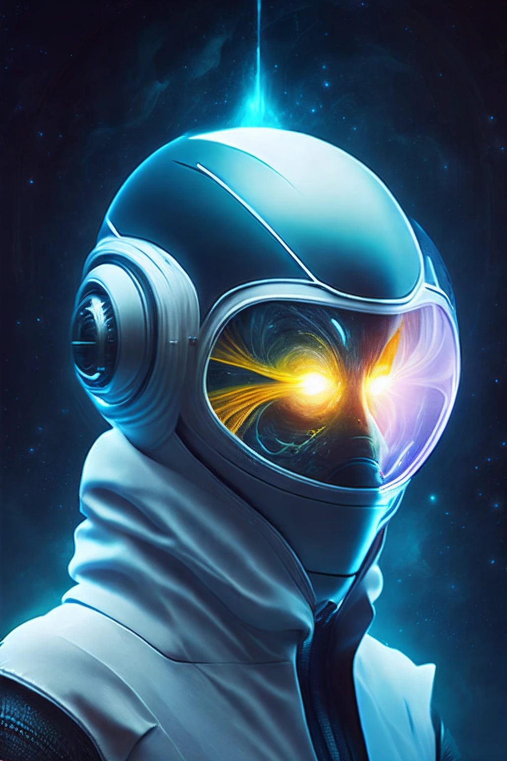Ghost portrait of a futuristic alien from another dimension of the universe