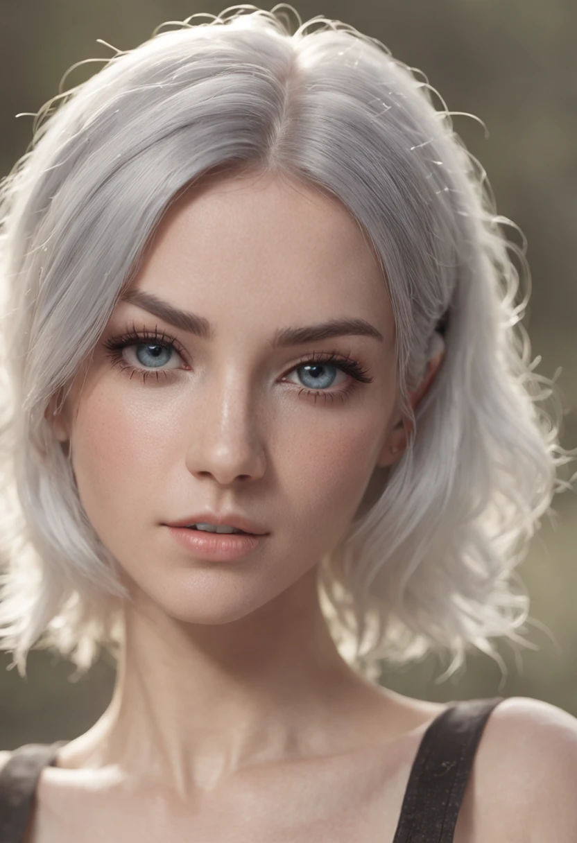 wearing (casual short revealing clothes), portrait, beautiful face, blue hair, beautiful eyes, open eyes, hyper realistic, realistic texture, natural lighting, unreal engine, trend in artstation, cinestill 800,
