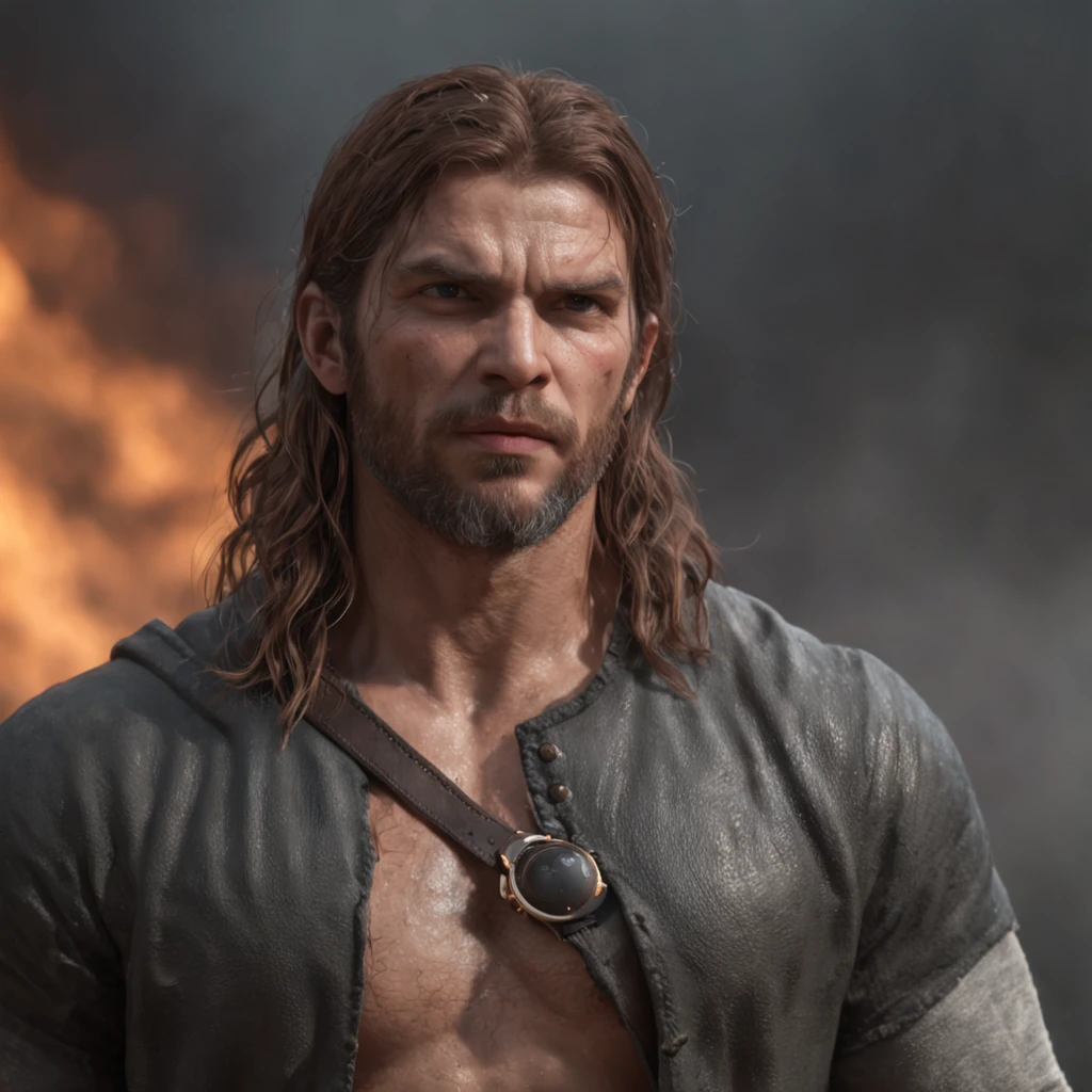 (Professional 3D rendering:1.3) de (Realistic:1.3) Foto de arte mais bonita do mundo，Features soft, bright male heroes, ((Epic hero fantasy rough muscular man wet hero angry look long hair short beard and fierce expression in dynamic pose, fantastic location, majestoso ambiente desordenado)), corpo inteiro 8k unidade render, action shot, poros da pele, very dark lighting, sombreamento pesado, circunstanciado, Rosto detalhado, (vibrante, fotogrdeia realista, Realistic, Dramatic, Escuro, foco nítido, 8k), (Old leather clothes damaged by bad weather:1.4), ((((Use peles)))), (intrincado:1.4), decadente, (altamente detalhado:1.4), pintura digital, rendering by octane, art stations, Conceito-Arte, liso, foco nítido, illustration, germe da arte, (Loish:0.23), Wlop Ilya Kuvshinov, e Greg Rutkowski e Alphonse Mucha Gracias, (global ilumination, studiolight, Light Volumetric), chuva forte, floating particles, patife, fantasia, Onze, corpo inteiroesbian, ((Fundo escuro e antigo da cidade:1.3)),CGSesociedade,art stations