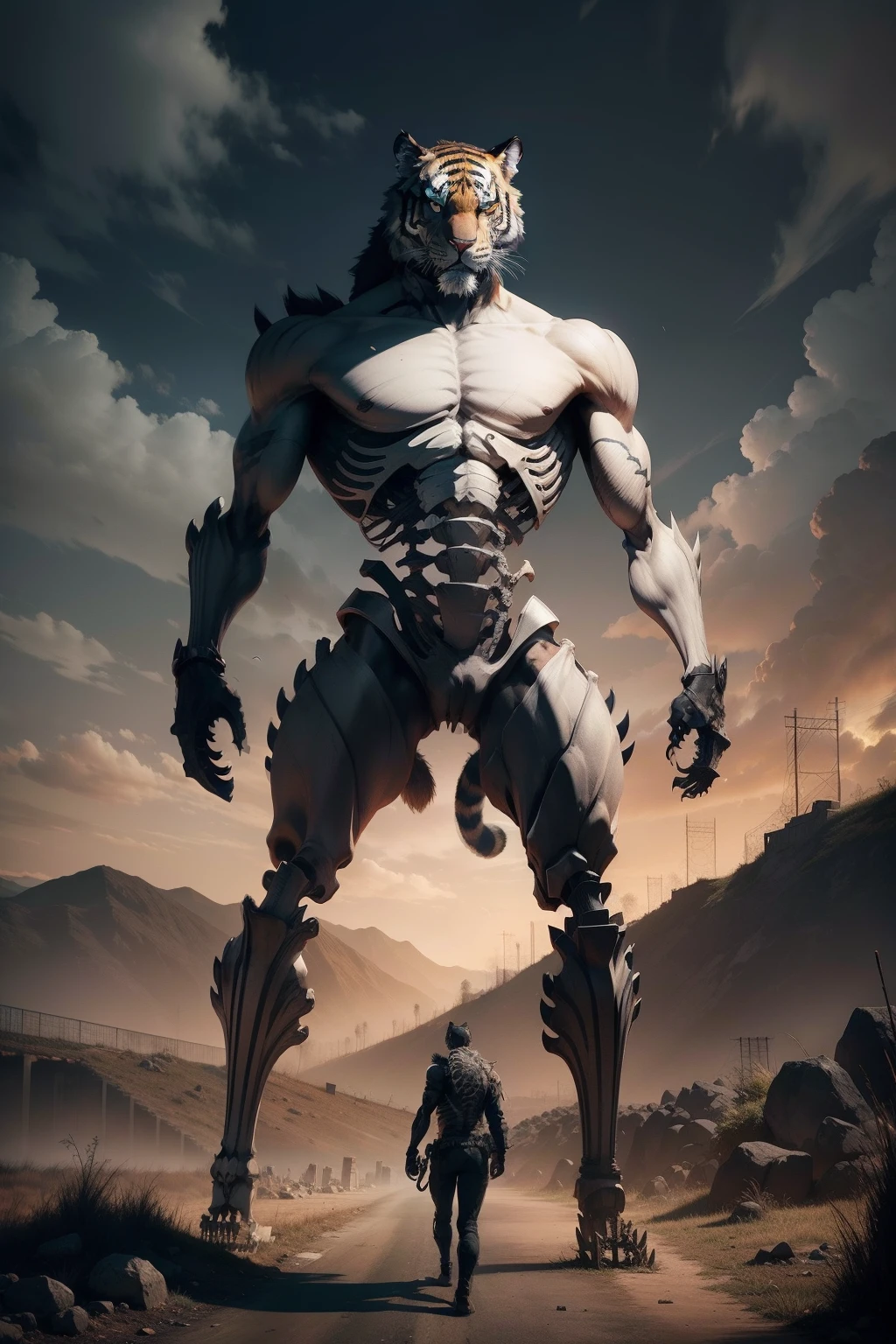 tiger skeleton, death city, full body