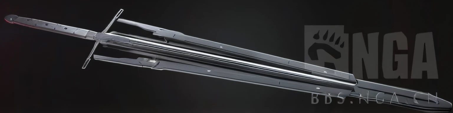 Close-up of knife with blade on black background, extremely detailed frontal angle, super high detail picture, large sword, sleek interceptor profile, Sharp edges. Ultra detailed, low angle dimetric rendering, extreme hight detail, raytraced blade, sci-fi sword, Extremely high detail