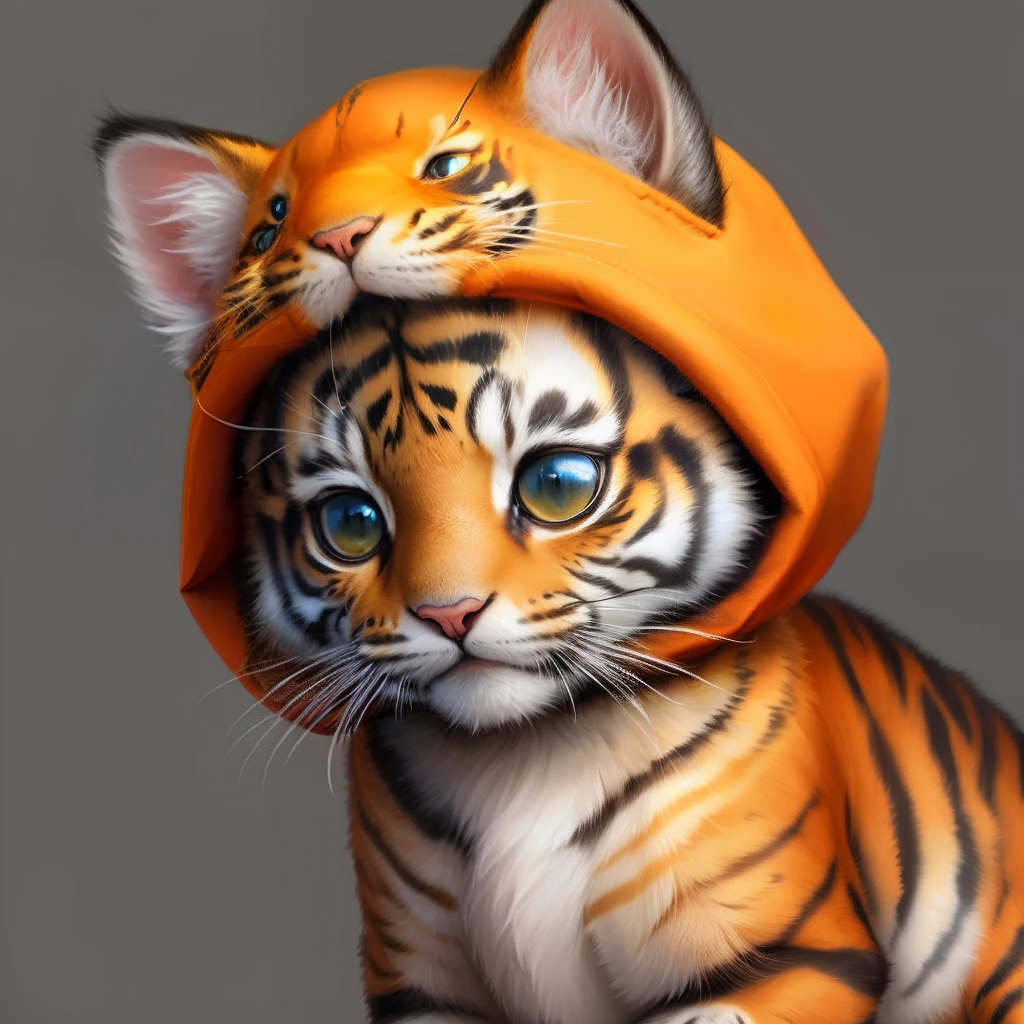 Chinese style kitten wearing tiger head hat