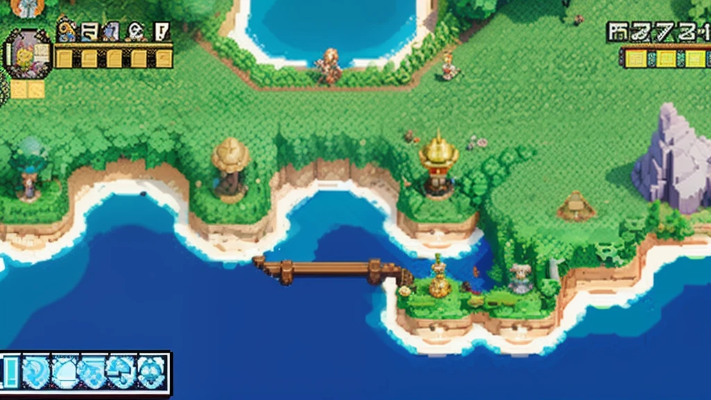 鸟山明风格，Flat pixel games《dragon quest》，Game scene design，（a paradise：1.4），16-bit pixels