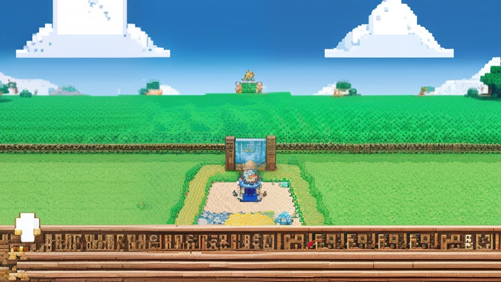 鸟山明风格,Flat pixel games《dragon quest》,Game scene design,(a paradise:1.4),16-bit pixels
