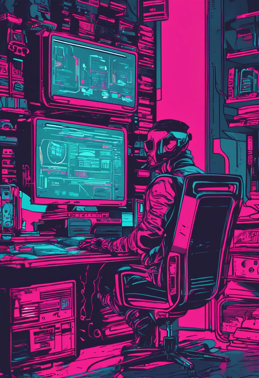 Estilo Cyberpunk livro aberto encima da mesa em sala escura, Cyberpunk, luz neon, 8k, azul e rosa, cyberpunk