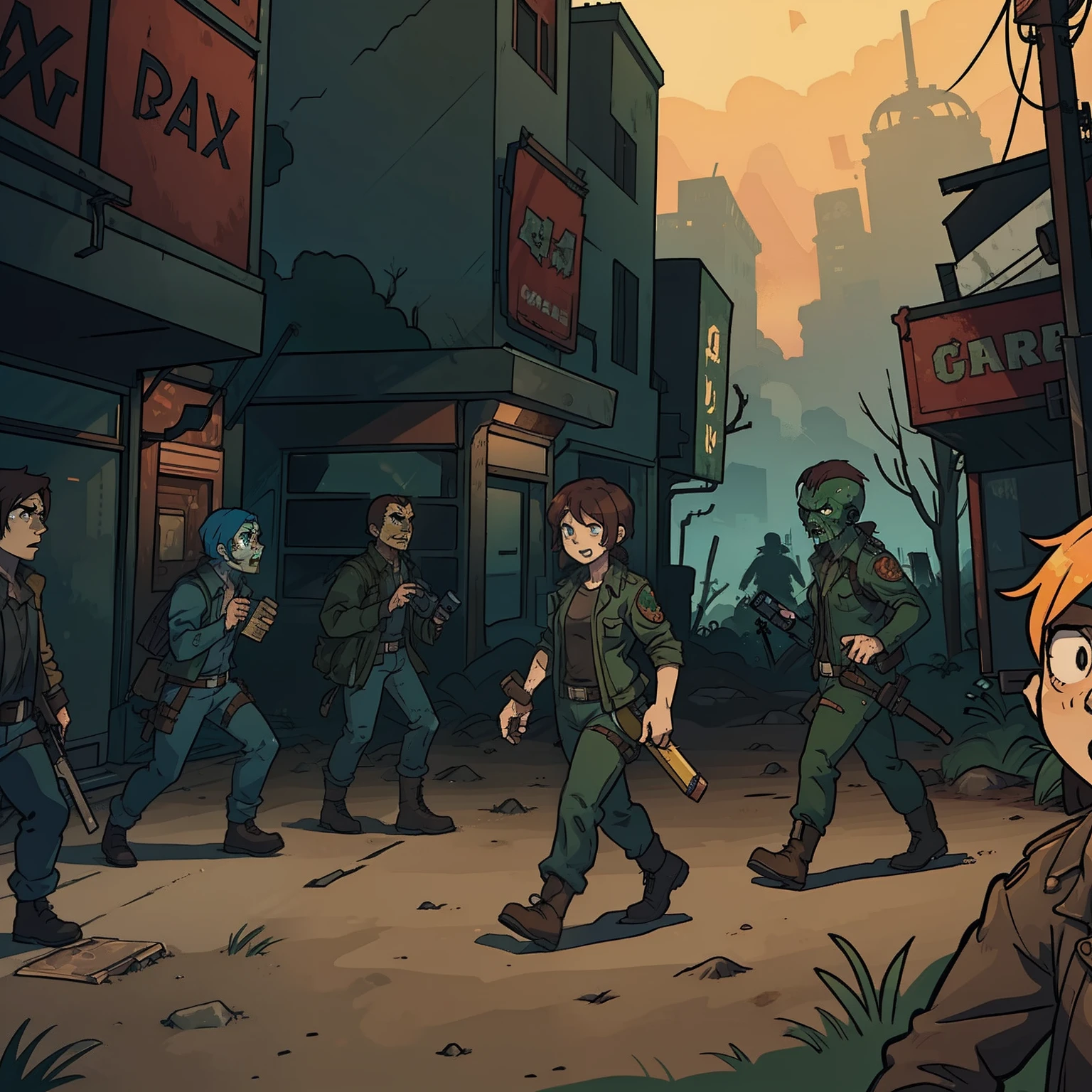 2d survival-game asset walking zombies spritesheet, fallout style themed, side view, hq