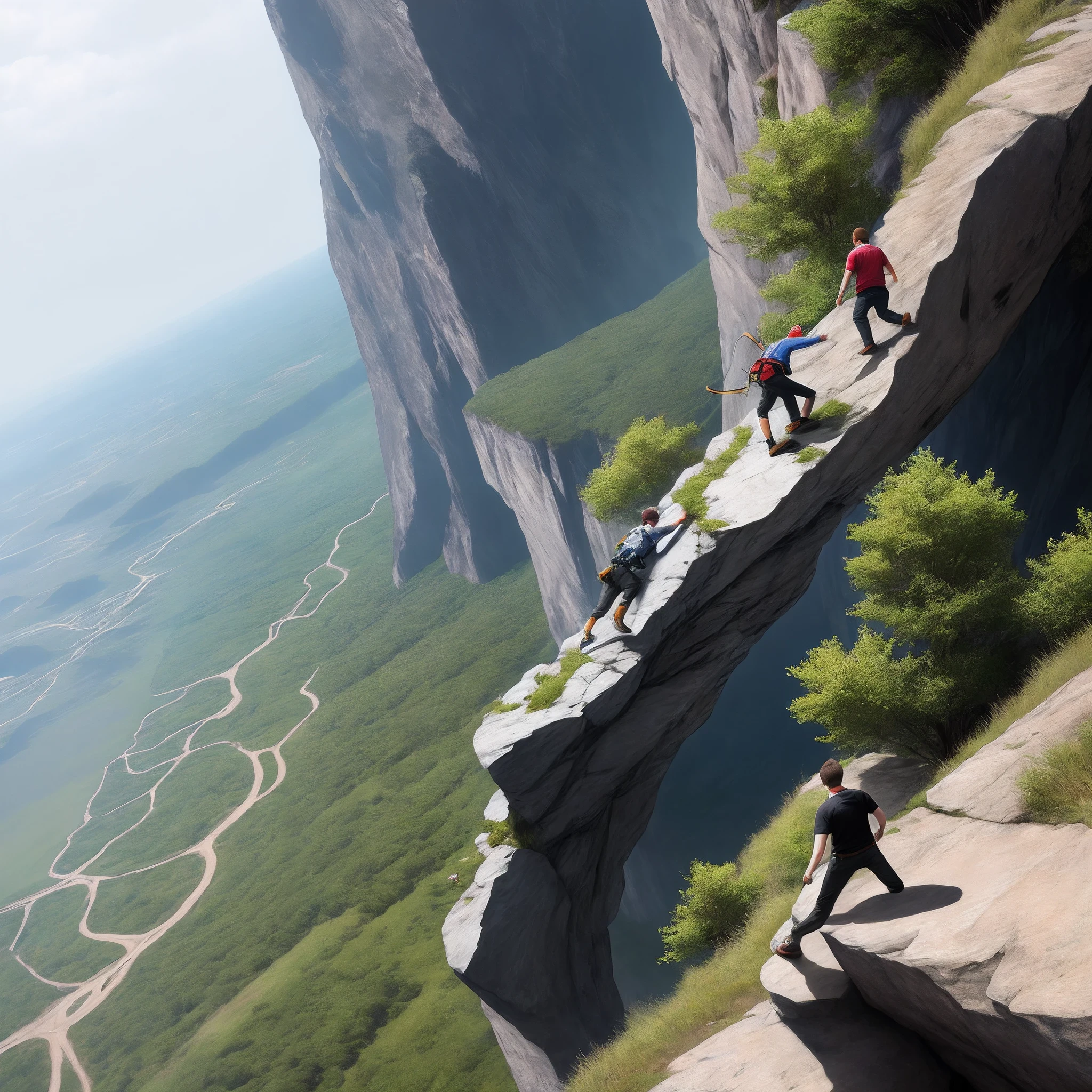 Several people beat a young man on the edge of a cliff