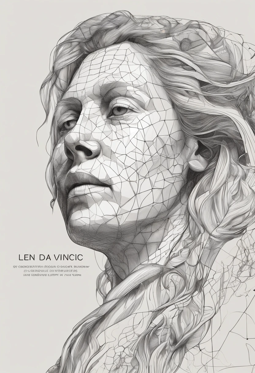 Lena da Vinci style、Fine lines、Realistic lighting and shadows、Scientific composition、body art。