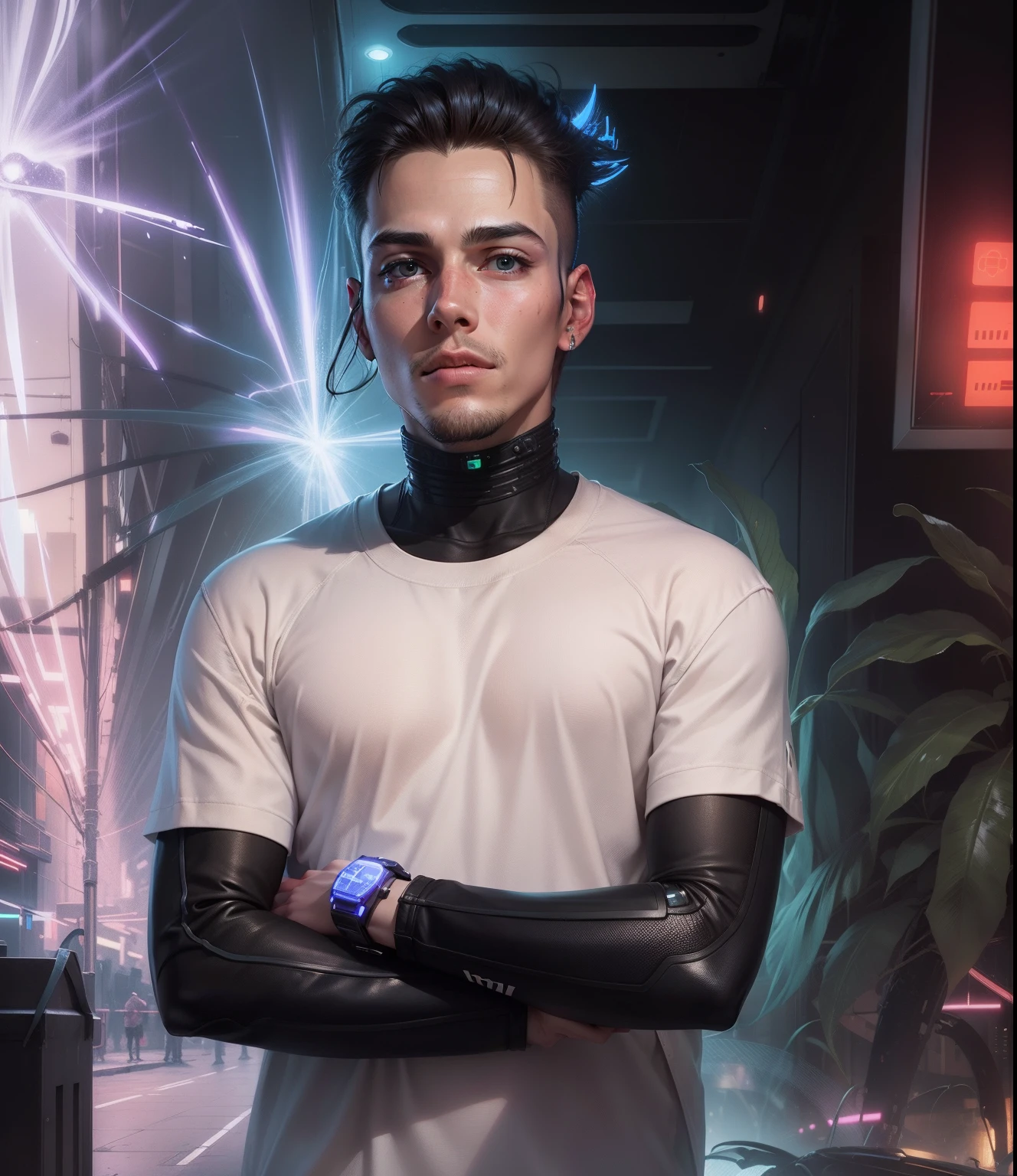 Change background, cyberpunk realistic cute boy