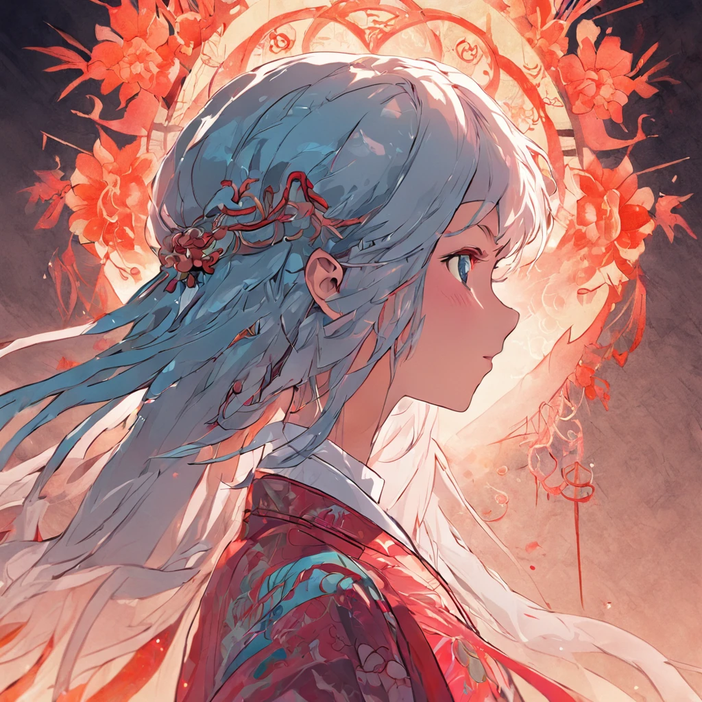 (White background:1.4),(Silhouette of a girl's head, Eyes closed, colorfull long hair, Oriental elements),(Chinese illustration:1.3,paper art:1.3, Quilted paper art:1.2),( reasonable design, Clear lines, High sharpness,Best quality, Very detailed, Masterpiece, movie light effect, 4K )