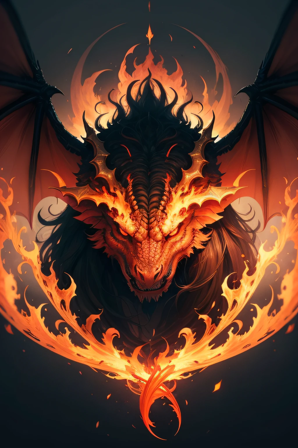 The head of a dragon,wings(Demon's wings,Flame-entwined wings,Huge wings unfolded
