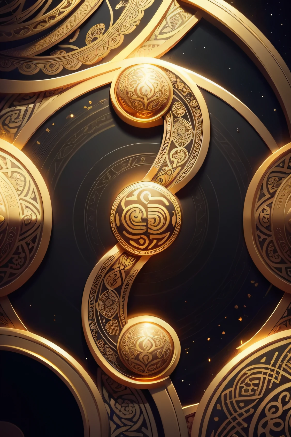 there are two circular designs on a black background, phone wallpaper. intricate, gold inlay, ornate gold, ornate galactic gold, glossy intricate design, celtic golden symbols, intricate gold elements, gold ornaments, golden spirals, ornate gilded cosmic machine, intricate patterns 4k, golden inlays, golden intricate details, 8k high quality detailed art, ornate art