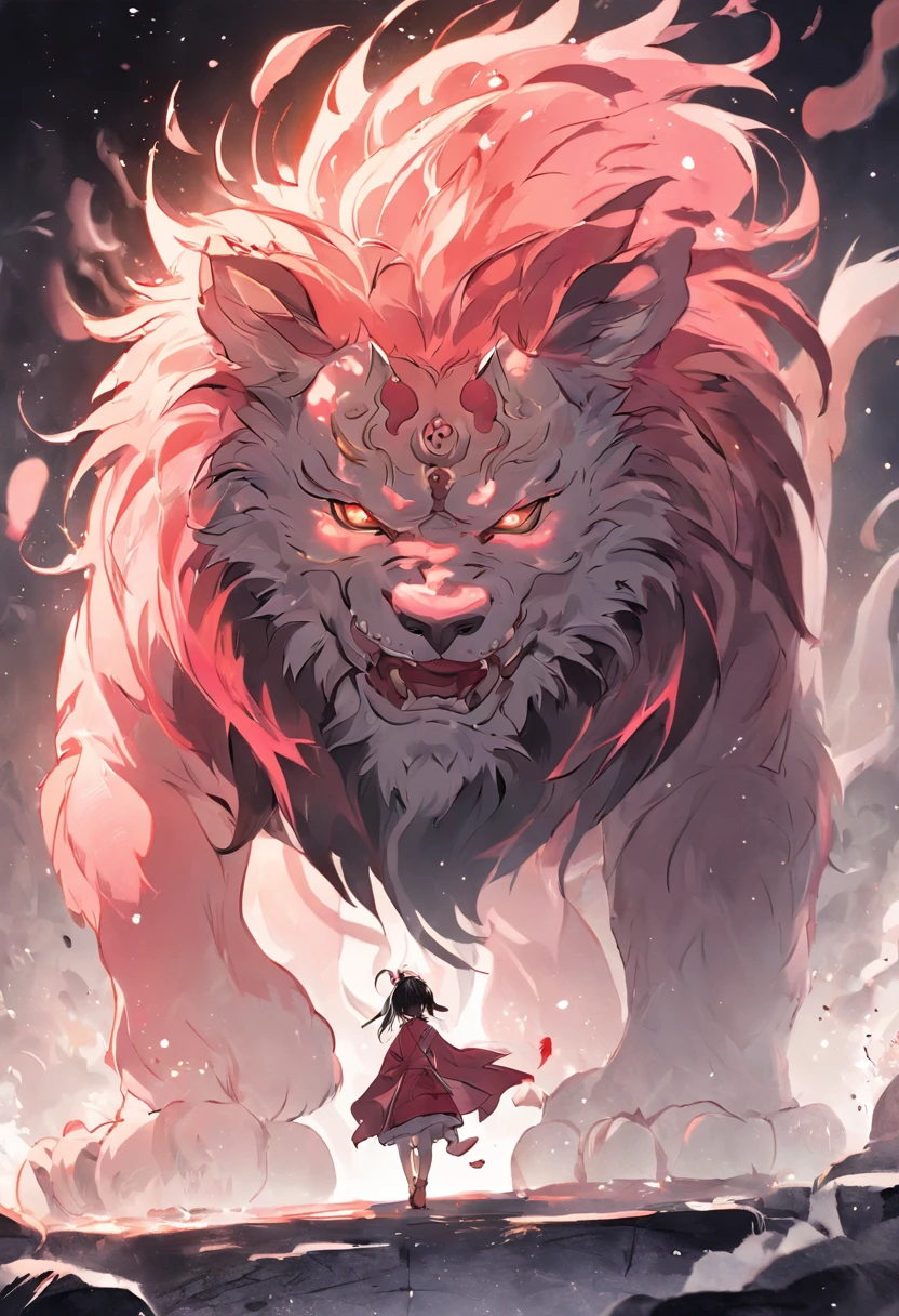 Nian Beast,The evil beast of Chinese folk mythology and legend,Shaped like a hybrid of a lion and a dog,Huge size,Firstborn unicorn,He has snow-white fur,Pink and white footprints appear everywhere they go, Handsome,Mountain and Sea Sutra,Don't have characters,Don't have fire
