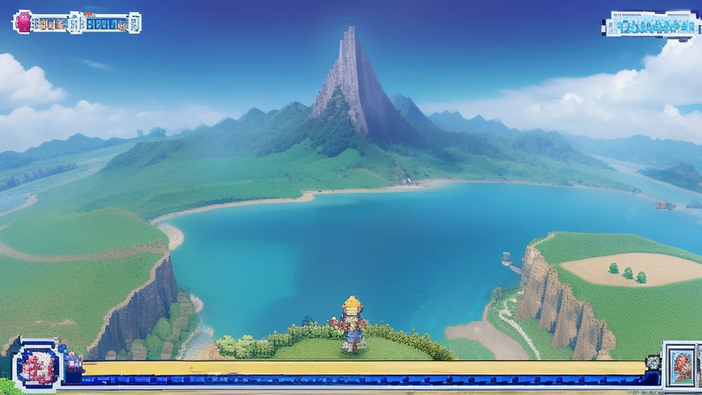 鸟山明风格，Flat pixel games《dragon quest》，Game scene design，（a paradise：1.4），16-bit pixels
