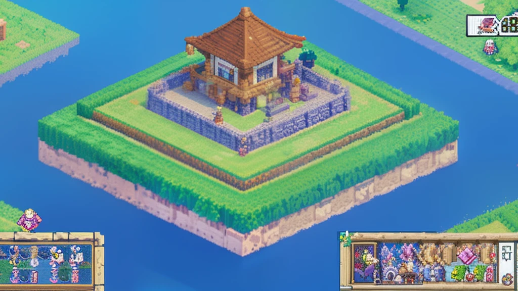 鸟山明风格,Flat pixel games《dragon quest》,Game scene design,(a paradise:1.4),16-bit pixels