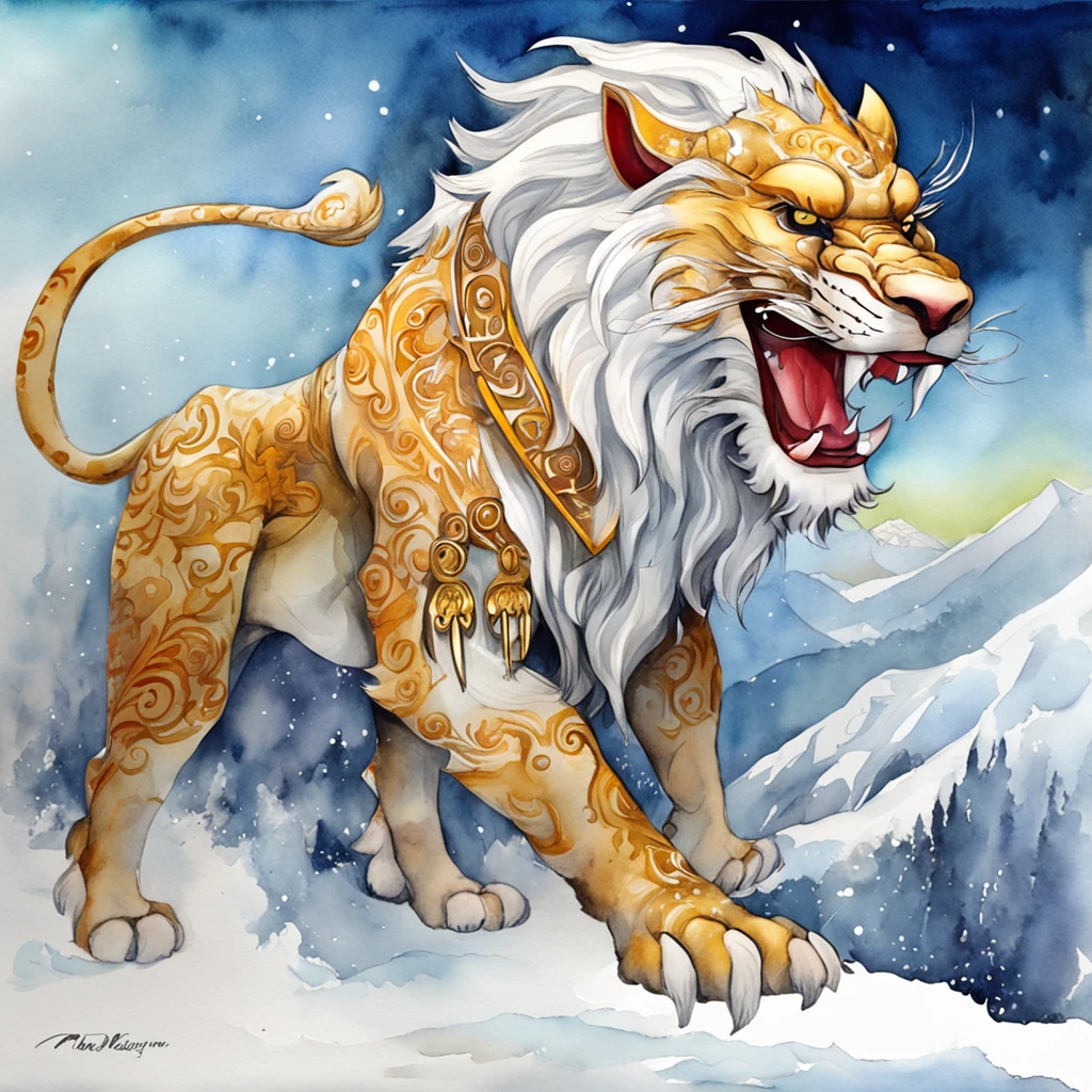 Nian Beast,The evil beast of Chinese folk mythology and legend,Shaped like a hybrid of a lion and a dog,Huge size,Firstborn unicorn,He has snow-white fur,Pink and white footprints appear everywhere they go, Handsome,Mountain and Sea Sutra,Don't have characters,Don't have fire