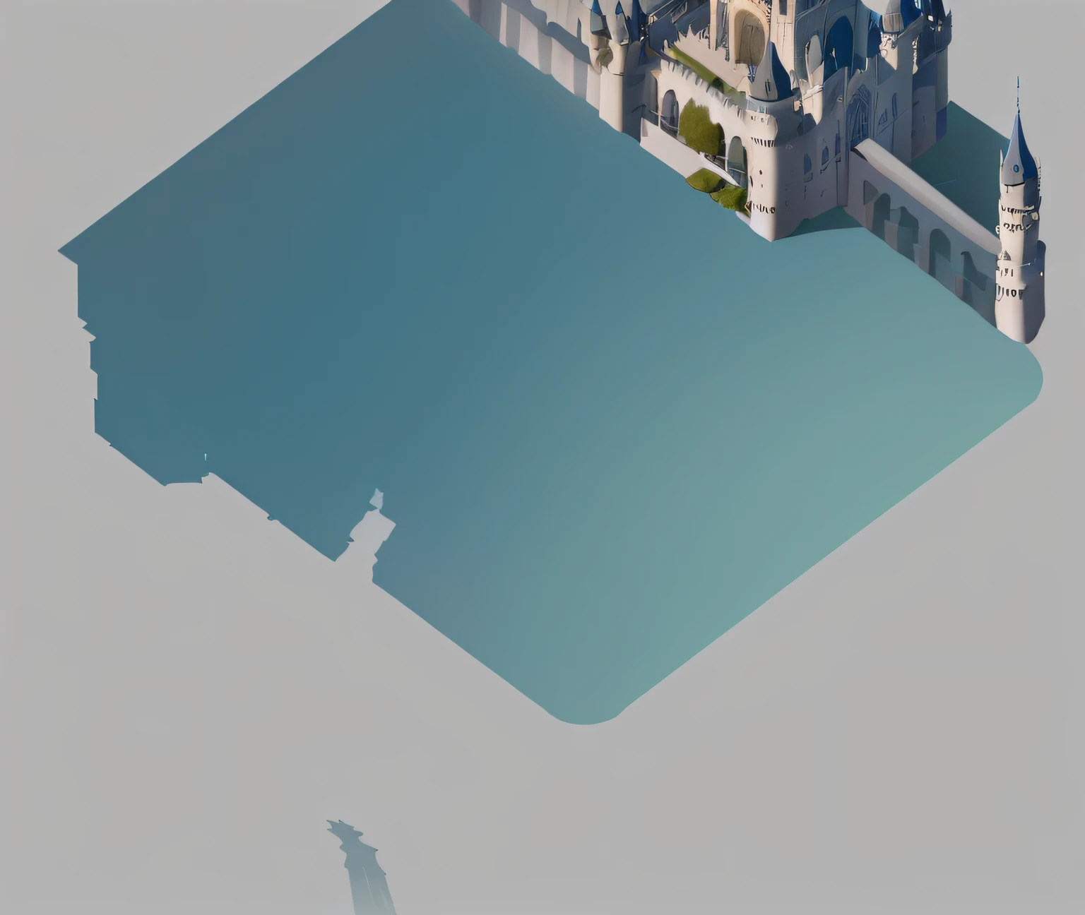 There is a castle,There is a bell tower above, an immense floating castle, detailed with shadows, isometric palace, very sparse detail, shadowy castle background, low polygon, Floating palace, palace background, prerendered isometric graphics, castles and temple details, Isometric 3D fantasy, incredible isometric screenshot, low - poly aliased