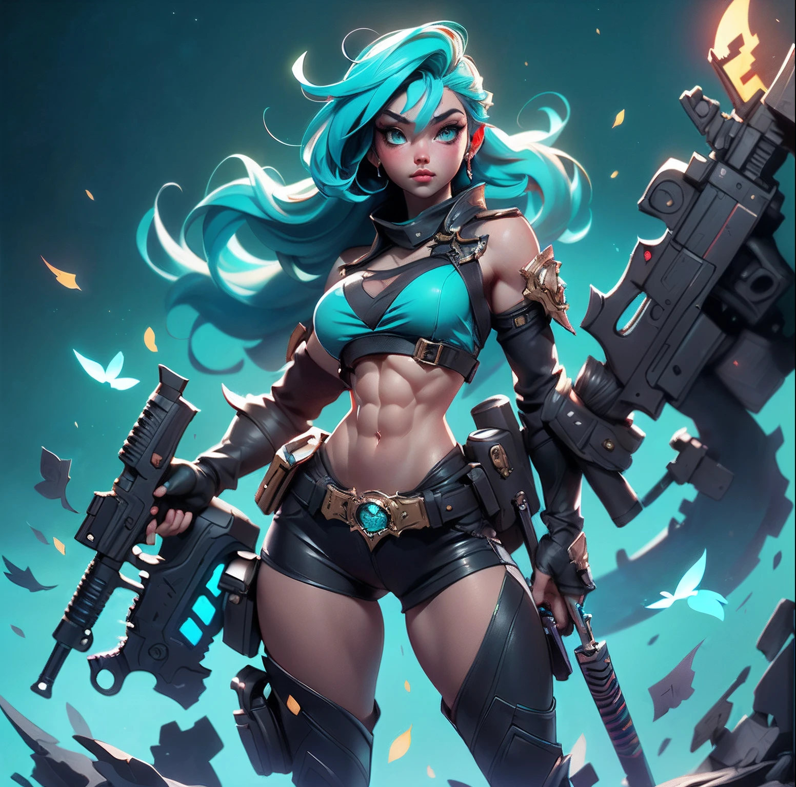 ((Best Quality)), ((Masterpiece)), ((Realistic)) and ultra-detailed photography of a 1nerdy girl with goth and neon colors. She has ((turquoise hair)), wears a small skimpy black bikini thong) , ((beautiful and aesthetic)), muscular abs, sexy, under-boobs, hot (by Thomas Benjamin Kennington), ( by Pixelsketcher), (by Bayard Wu)