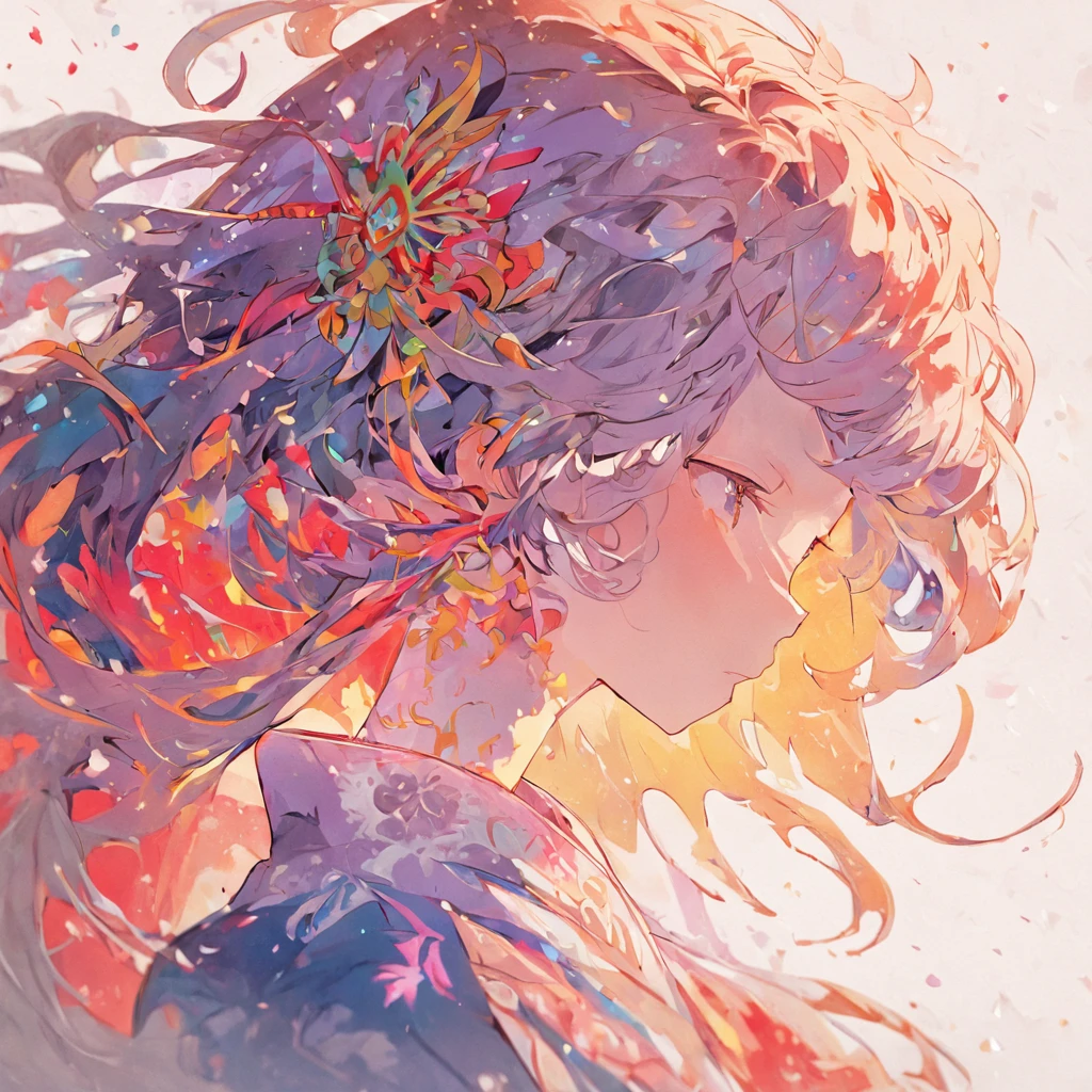 (White background:1.4),(Silhouette of a girl's head, Eyes closed, Colorful long hair, Oriental elements),(Chinese Illustration:1.3,paper art:1.3, Quilted Paper Art:1.2),( Reasonable design, Clear lines, High Sharpness,Best Quality, Very detailed, masutepiece, Movie Light Effects, 4K )