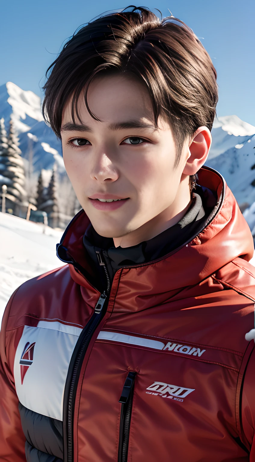 ((Men only)), (head shot), (Handsome muscle man in his 20s), (male snow ski player), (on the ski slopes of a snowy mountain), (smile), (Chris Redfield), (detaile: 1 in 1), Natural muscles, HIG quality, beautidful eyes, (Detailed face and eyes), (Face、: 1 / 2), Noise, Real Photographics、... ..................................................................................................................PSD, Sharp Focus, High resolution 8K, realisitic & Professional Photography, 8K UHD, Soft lighting, High quality, Film grain, FujifilmXT3
