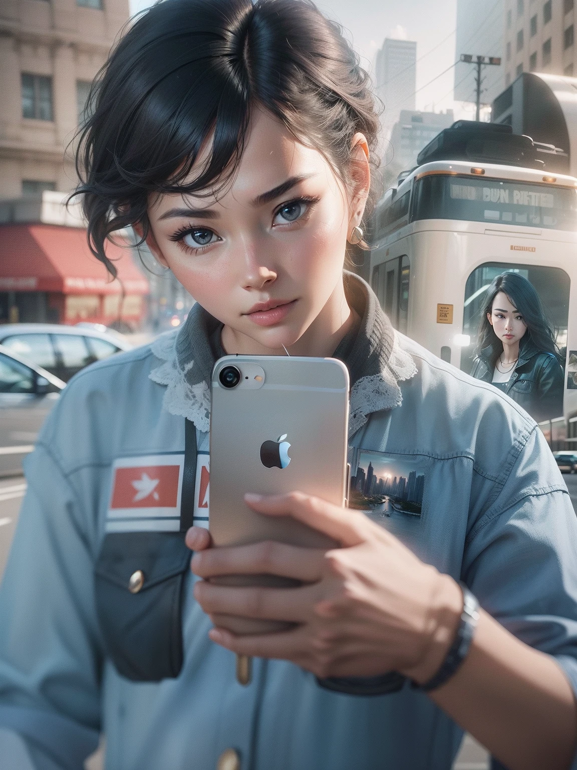 Natural photo edit iPhone background City realistic face 8k ultra