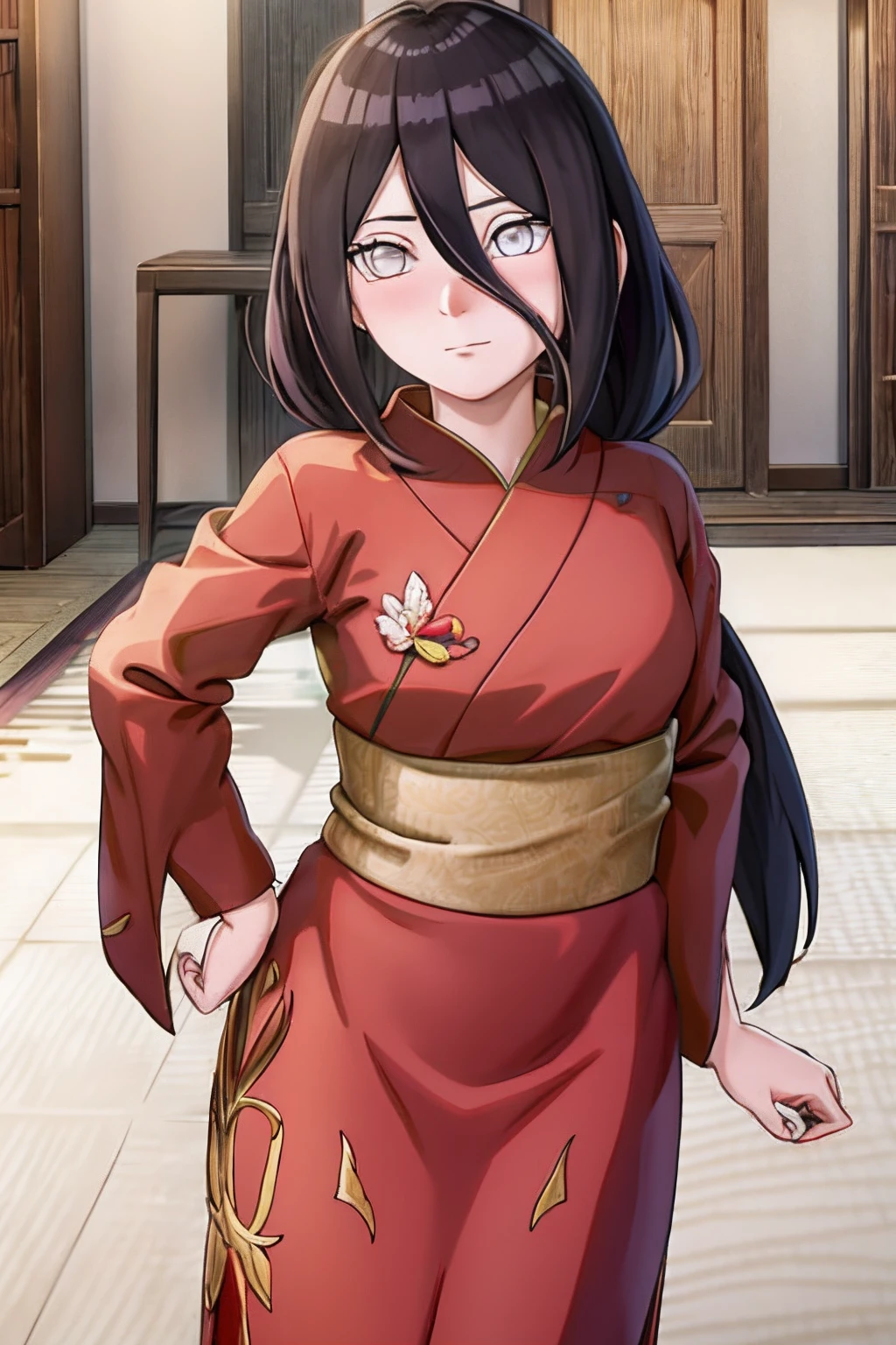 make, hoang lap , (Complicated details), (rich colourful),the Extremely Detailed CG Unity 8K Wallpapers , Hinata flower ratio, 1girll, 独奏, on cheongsam, looking at viewert, Keep one's mouth shut, ventania, Combat posture, Low hair tied long,inside in room,nose blush,Be red in the face,sitted