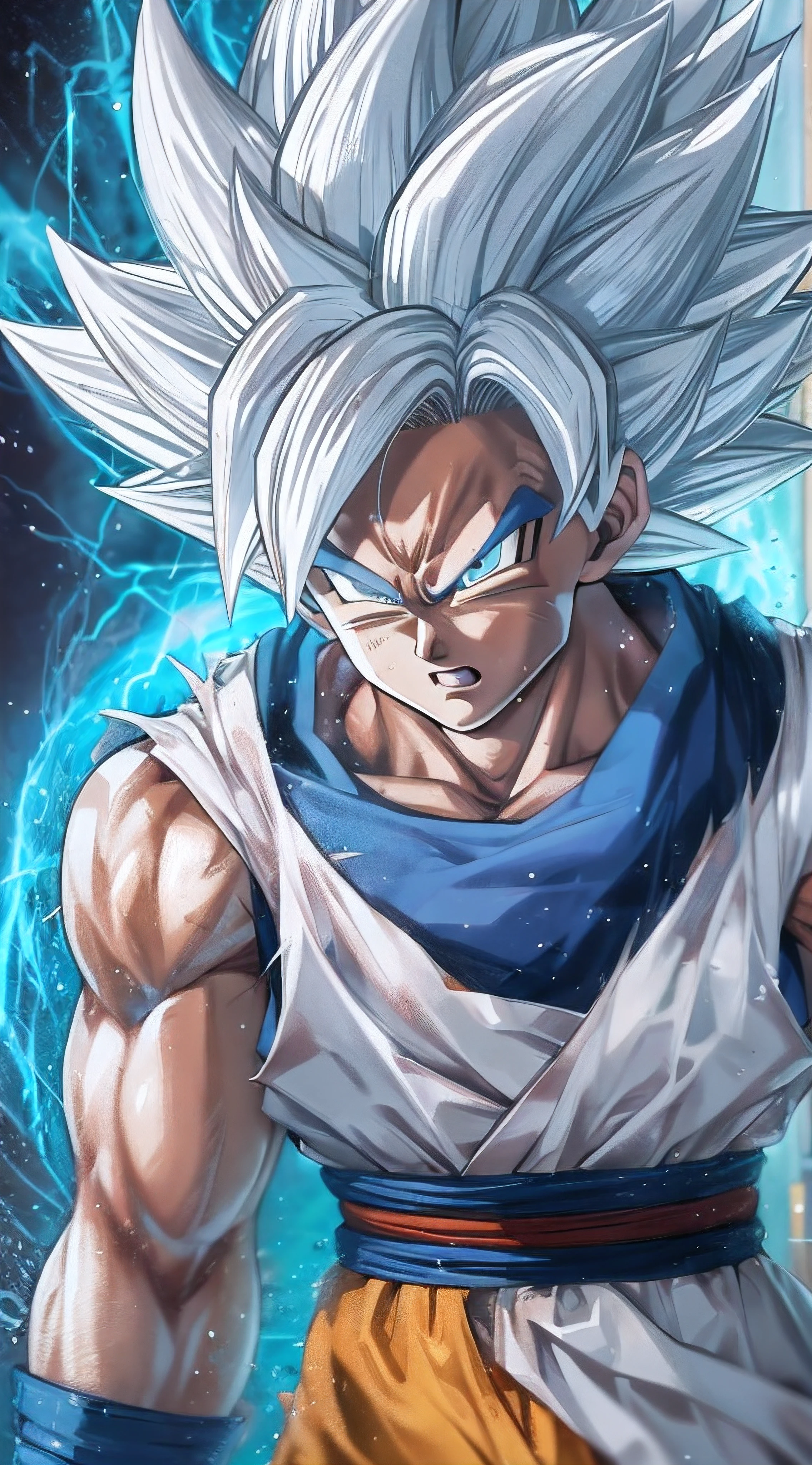 a close up of a person with a white hair and a white outfit, ultra instinct, an epic anime of a energy man, anime epic artwork, dragon ball concept art, highly detailed portrait of goku, super saiyan blue, super saiyan, 4 k manga wallpaper, detailed digital anime art, advanced digital anime art, detailed anime artwork, badass anime 8 k