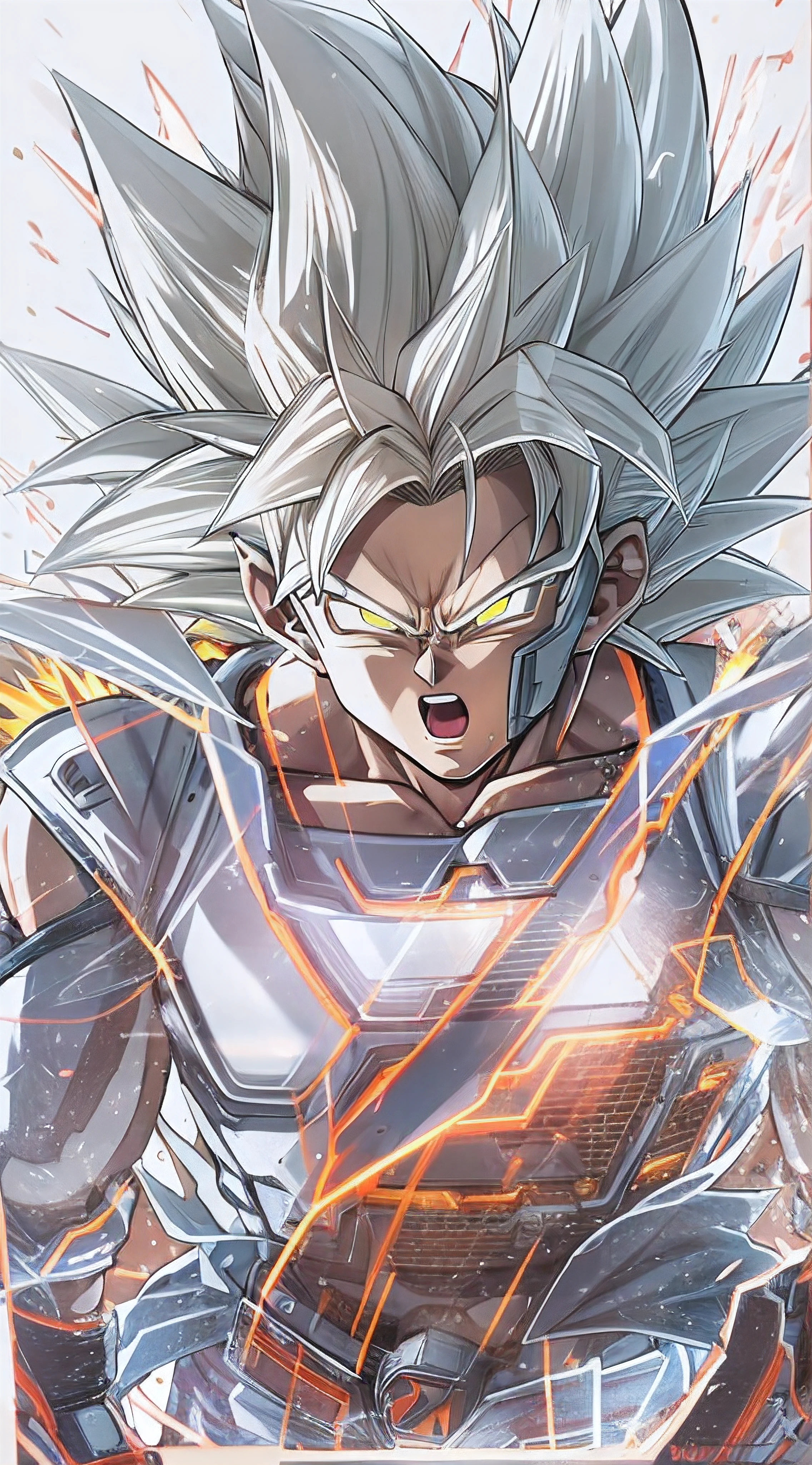 1 transparent Super Saiyan, bust photo,cleanness,glowing bright white, fluorescent lamp,Bright white light,Super bright light,Harsh bright white light,Surrounded by bright lights,white backgrounid,ultra-realistic realism,Go beyond hard drives,high detal,best qualtiy,32K