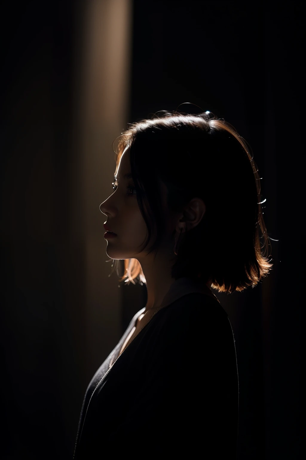 one-girl，deep dark background，Contre-Jour