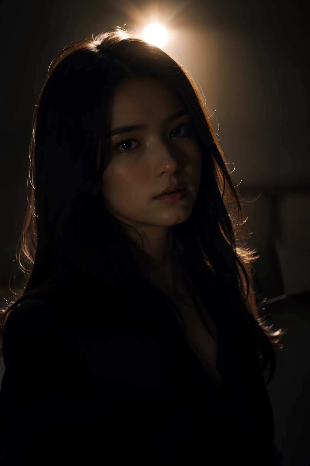one-girl,deep dark background,Contre-Jour